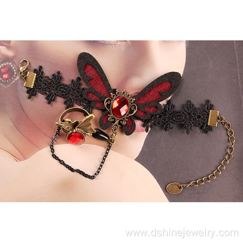 Butterfly Charm Lace Finger Chain Ring Crochet Bracelet